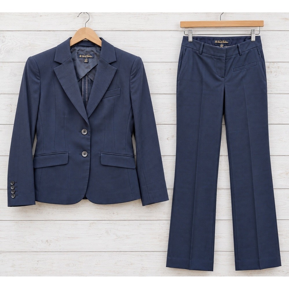 Brooks Brothers Womens Navy Wool Pant Suit Set Size 10 Blazer Italian Fabric